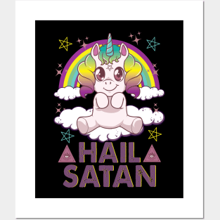 Hail Satan Unicorn Cute Rainbow Heavy Metal Pun Posters and Art